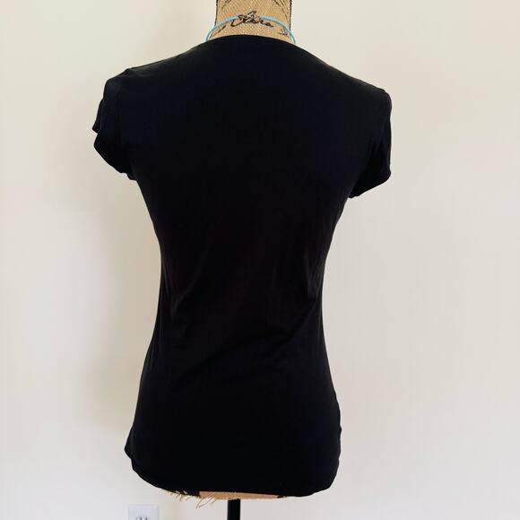 Ann Taylor Womens Black Cotton Scoop Neck Cap Sleeve Cute Little Tee Shirt Small - Picture 5 of 11